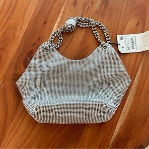 Zara bedazzled m sh/chain silver handbag.  NWT, lined with inner pocket
